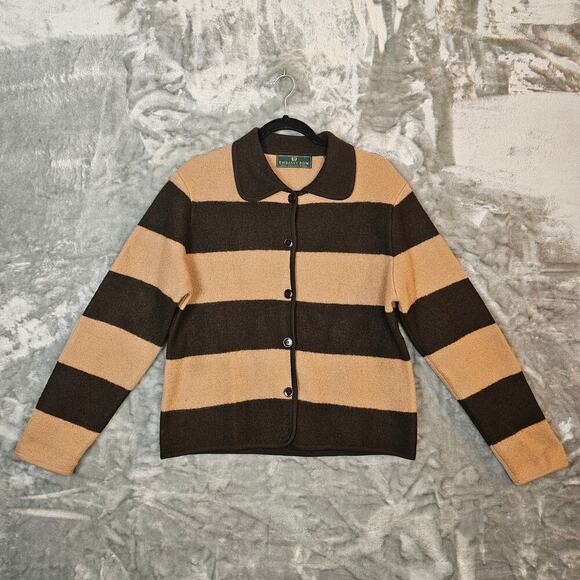Embassy Row Sweater Womens Medium Brown Striped 100% Merino Wool Preppy Academia - Picture 1 of 10